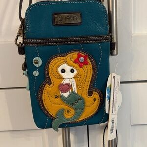 Chala Teal and Brown Crossbody with Mermaid Patch